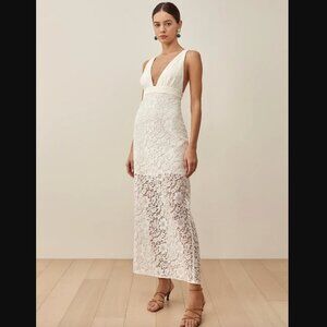 Reformation Aigio Lace Bridal Deep V Neck White Dress Sz. 6